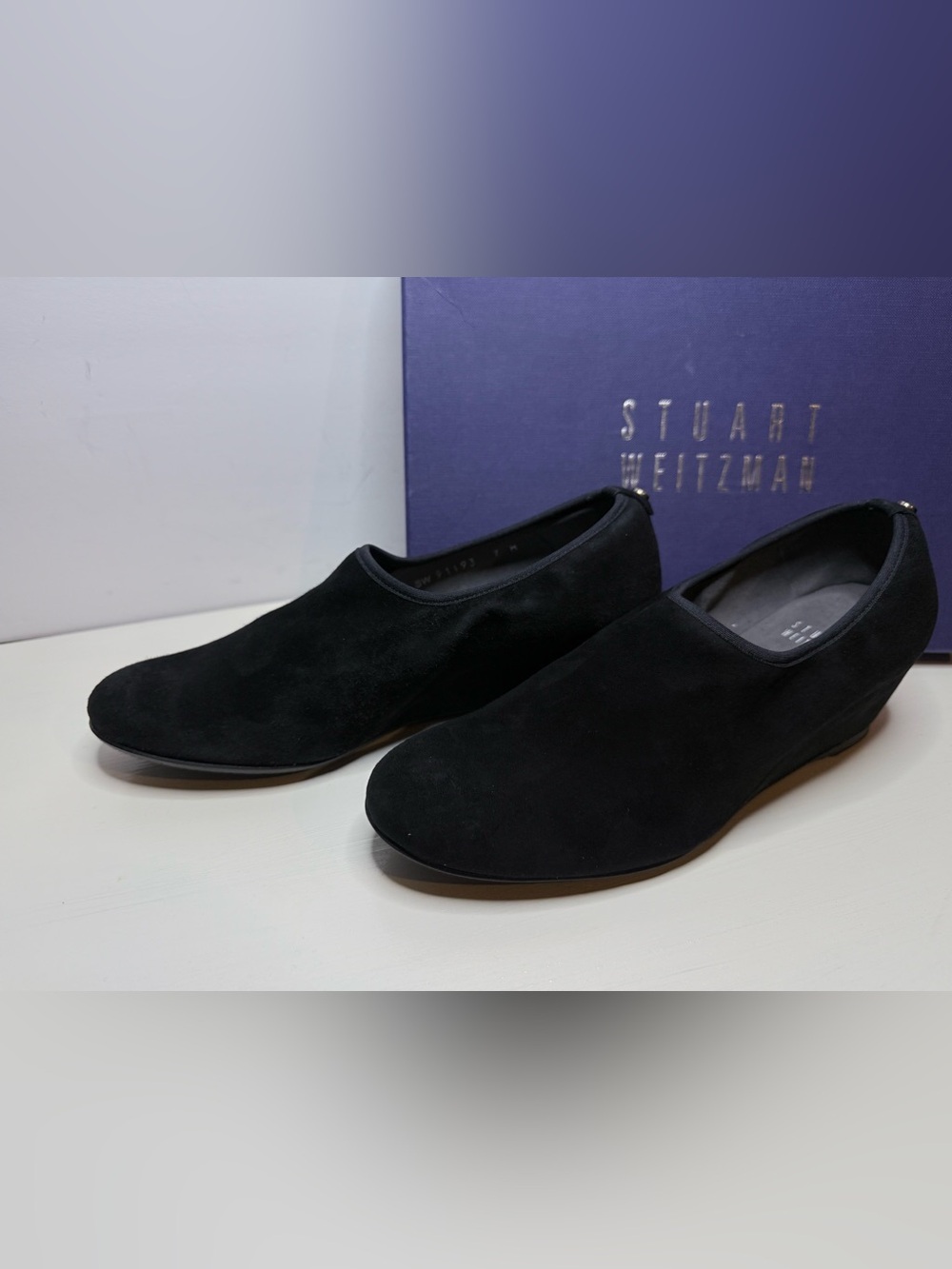 Stuart Weitzman Black Suede Sculpted Wedge Shoes Size 7 - Picture 3 of 8
